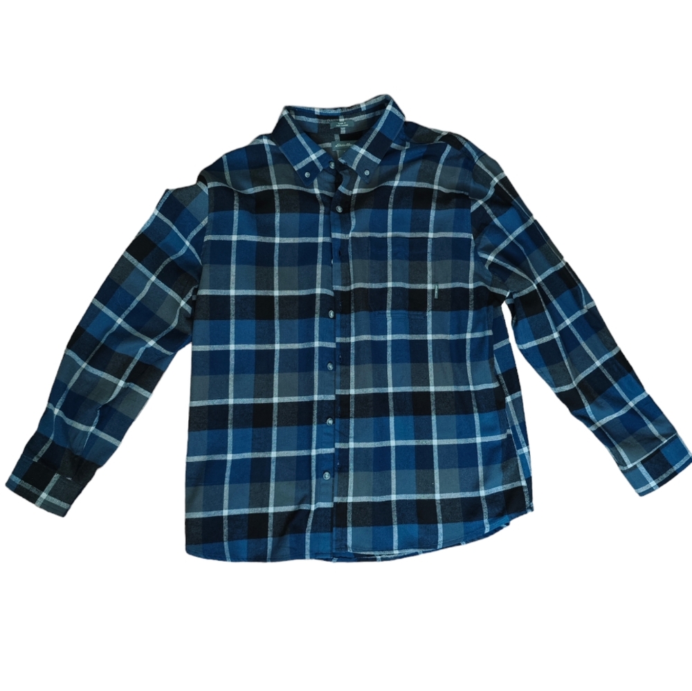 NWOT Eddie Bauer Men's Long-Sleeve Plaid Flannel Shirt Blue/Black Size XL